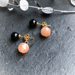 orange moon stone &black onyx    ピアス 5枚目の画像