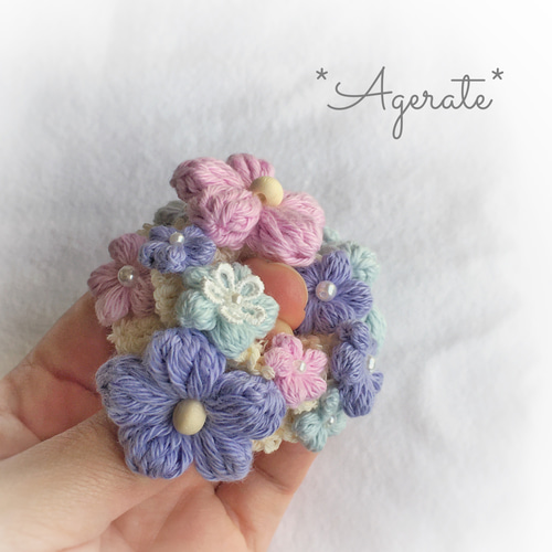 新色♡お花いっぱいの編みシュシュ＊紫陽花カラー シュシュ *Agerate