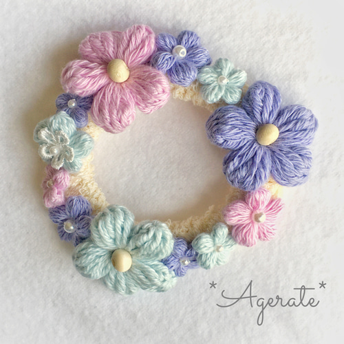 新色♡お花いっぱいの編みシュシュ＊紫陽花カラー シュシュ *Agerate 