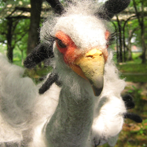 翼を開いて閉じて！ヘビクイワシの羊毛フェルトドール 羊毛フェルト 狼