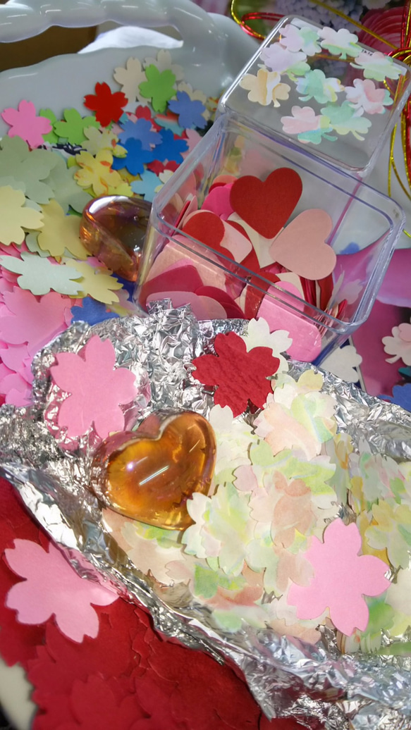 桜ひらり（♡＋四つ葉のクローバーmix）「祝い組」（大小１０００枚以上）キャンディーカラー・クラフトパンチ 4枚目の画像