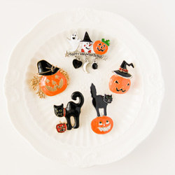『Halloweenハロウィン～緑色の目の黒猫＆かぼちゃのブローチ』秋 7枚目の画像
