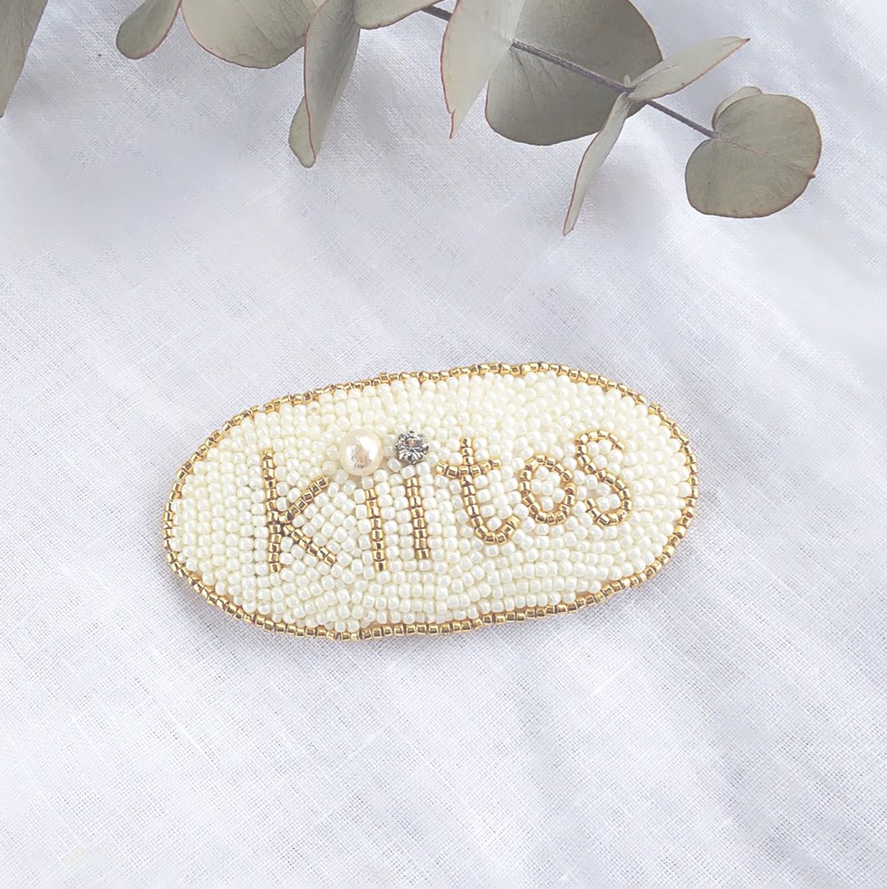 ビーズ刺繍 コットンパールのお呼ばれ髪飾り バレッタ