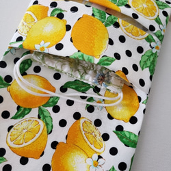 ポケット付き携帯ティッシュケース　レモン&ドット柄日本製綿100%　　 2枚目の画像