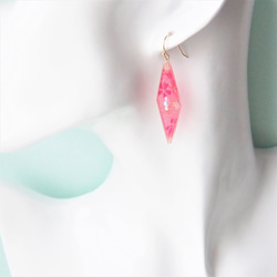 さくらのひし形イヤリング／ピアス｜さくら柄布入りアクリル｜金属アレルギー対応｜桜ハンドメイド2021 3枚目の画像