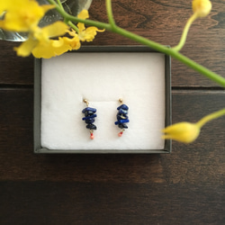 夏のおとしもの。Lapis-lazuli & Coral ピアス 【送料無料】 1枚目の画像