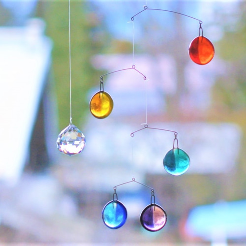 虹色：バイカラー】彩りガラスのモビールサンキャッチャー
