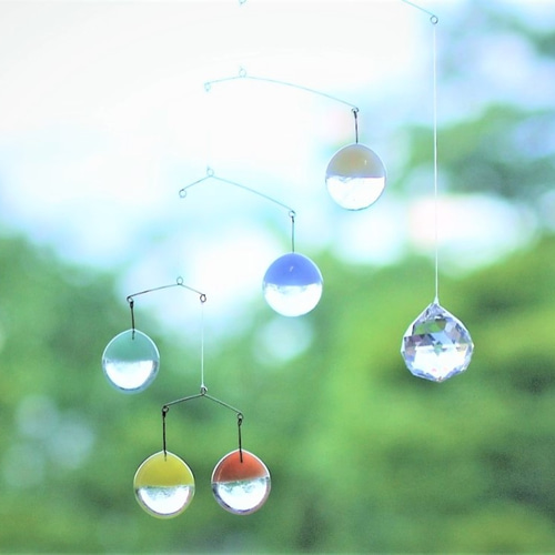 ミルキーカラー】彩りガラスのモビールサンキャッチャー