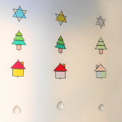 『Creema限定』ステンドグラスのクリスマスサンキャッチャー（六角星・ツリー・お家）：お好きな組み合わせ選べます 2枚目の画像