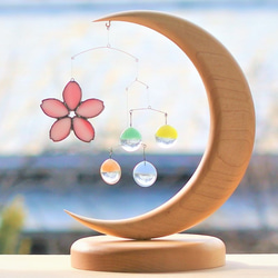 三日月モビール（ステンドグラスの桜＋手作り彩りガラス