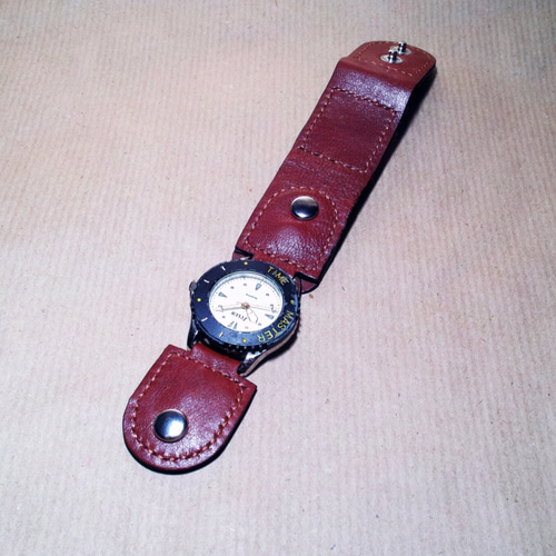 ベルトループ型 Wホック時計バンド （茶色、ラグ巾 16mm） 腕時計