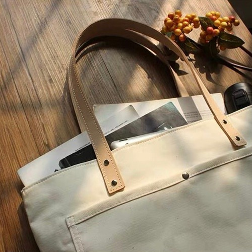 ファスナー付きのトート ベージュ 本革×帆布 A4 ビッグサイズ
