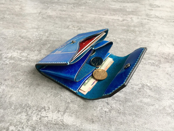 青の名刺入れ  本革の小財布/小銭入れ  Business card case 3枚目の画像