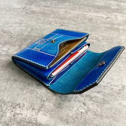 青の名刺入れ  本革の小財布/小銭入れ  Business card case 4枚目の画像