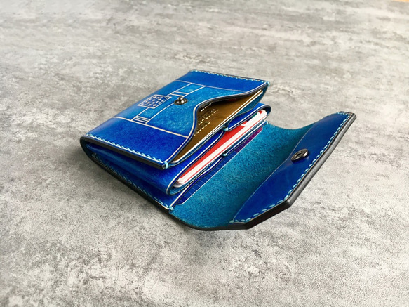 青の名刺入れ  本革の小財布/小銭入れ  Business card case 4枚目の画像