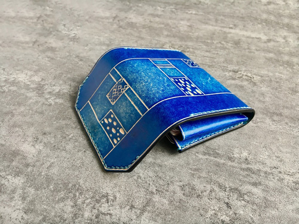 青の名刺入れ  本革の小財布/小銭入れ  Business card case 5枚目の画像