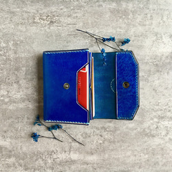 海ブルーの名刺入れ  本革の小財布  Business card case 2枚目の画像