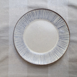 粉引きのパン皿・A(青シマシマ） 2枚目の画像