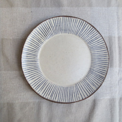 粉引きのパン皿・B(青シマシマ） 1枚目の画像