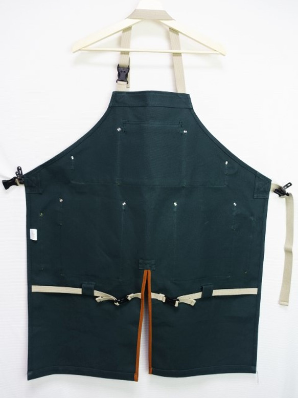 (濃グリーン×イチョウ）帆布エプロン2型・首掛けタイプ　Ｍ・Ｌサイズ 2枚目の画像