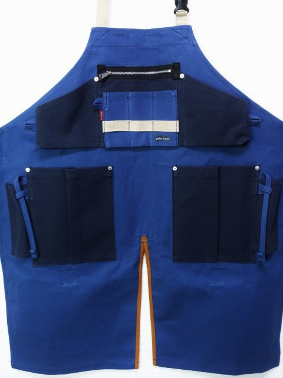 (インディゴブルー×紺)帆布エプロン2型・首掛けタイプ　Ｍ・Ｌサイズ 1枚目の画像