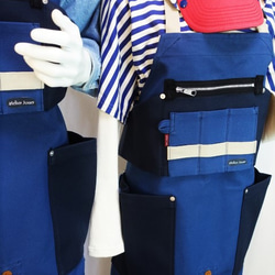 (インディゴブルー×紺)帆布エプロン2型・首掛けタイプ　Ｍ・Ｌサイズ 6枚目の画像
