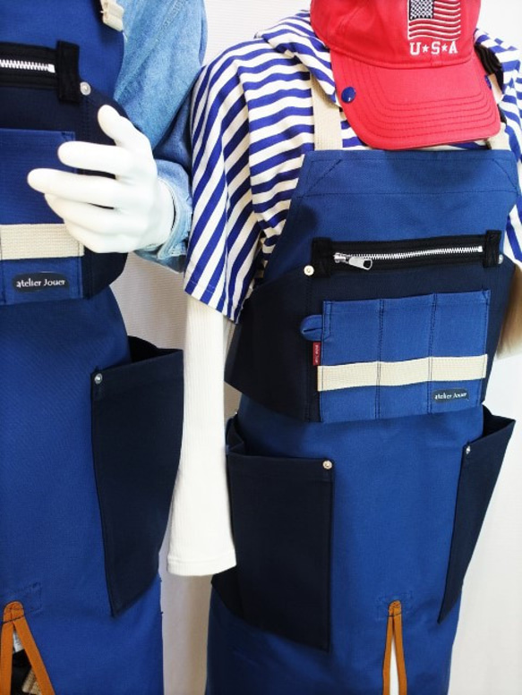(インディゴブルー×紺)帆布エプロン2型・首掛けタイプ　Ｍ・Ｌサイズ 6枚目の画像