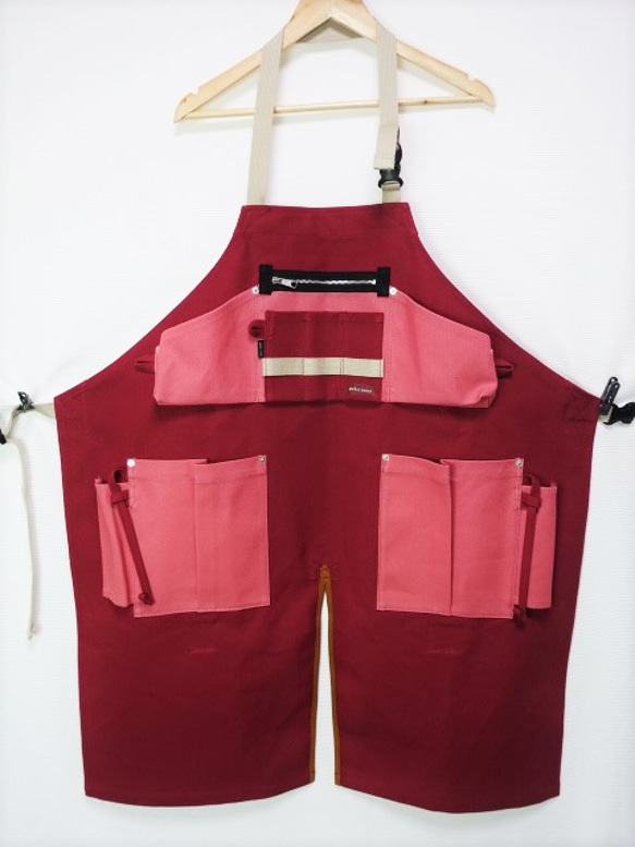 (赤ワイン×カラクレナイ)帆布エプロン2型・首掛けタイプ　Ｌサイズのみ 1枚目の画像