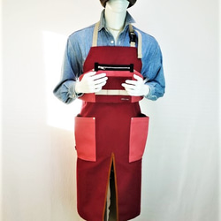 (赤ワイン×カラクレナイ)帆布エプロン2型・首掛けタイプ　Ｌサイズのみ 3枚目の画像