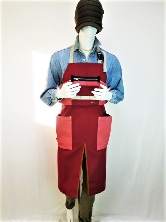 (赤ワイン×カラクレナイ)帆布エプロン2型・首掛けタイプ　Ｌサイズのみ 3枚目の画像