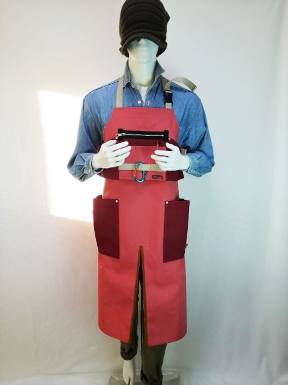 (カラクレナイ×赤ワイン)帆布エプロン2型・首掛けタイプ　Ｌサイズのみ 3枚目の画像