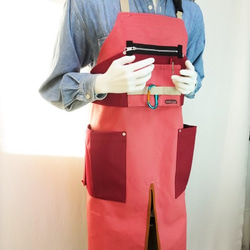 (カラクレナイ×赤ワイン)帆布エプロン2型・首掛けタイプ　Ｌサイズのみ 5枚目の画像