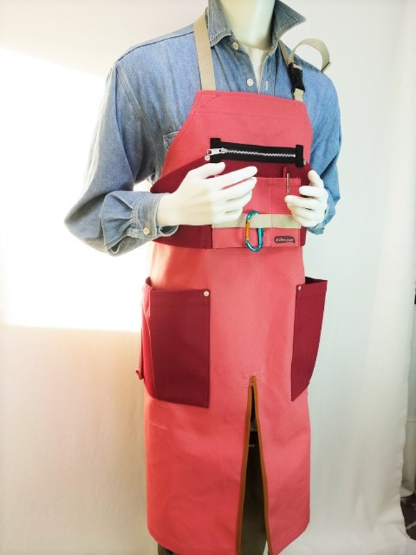 (カラクレナイ×赤ワイン)帆布エプロン2型・首掛けタイプ　Ｌサイズのみ 5枚目の画像