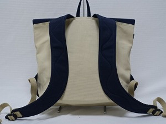 ８号帆布蓋巻きバックパック（サンドビーチ×紺　メキシコ綿　ＮＯ1） 3枚目の画像