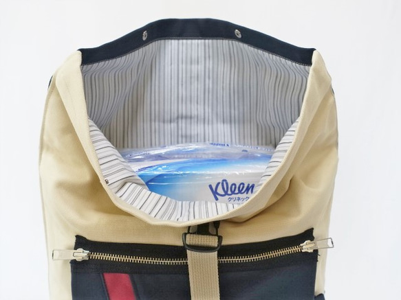 （大）帆布バックパック・サンドビーチ　26ｃ尻合わせファスナー・雨カバー付き 5枚目の画像