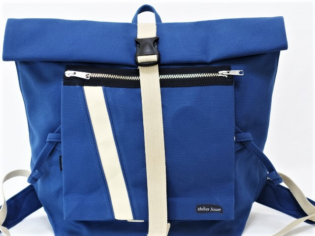 （大）帆布バックパック・インディゴブルー　26ｃ尻合わせファスナー・雨カバー付き 7,300円