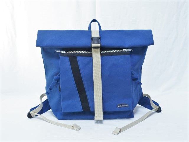 （大）帆布バックパック・インディゴブルー×黒　26ｃ尻合わせファスナー・雨カバー付き