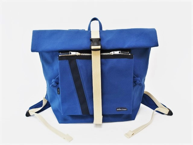 （大）帆布バックパック・インディゴブルー　26ｃ尻合わせファスナー・雨カバー付き