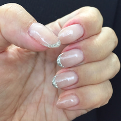 No.34】ガラスフレンチネイルネイル #シルバー#ベージュ#フレンチ