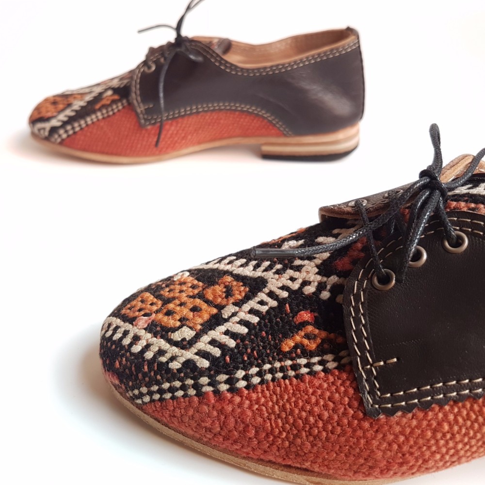 オンリーワンsale★モロッコキリム　オックスフォード シューズ 23cm ダークブラウン　レザー 36