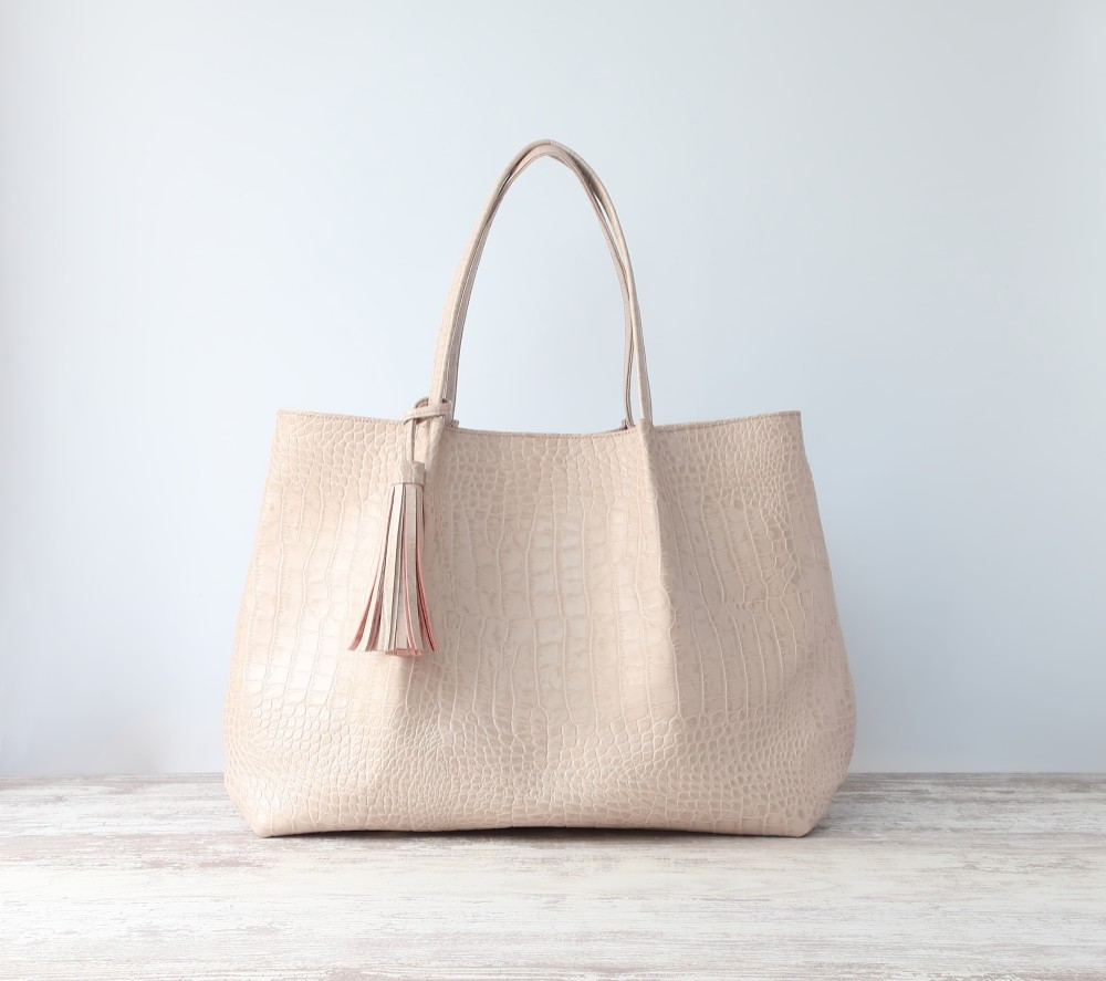 ふんわりタックトート(LL)☆彡ピンクベージュ・ビッグサイズ・受注製作