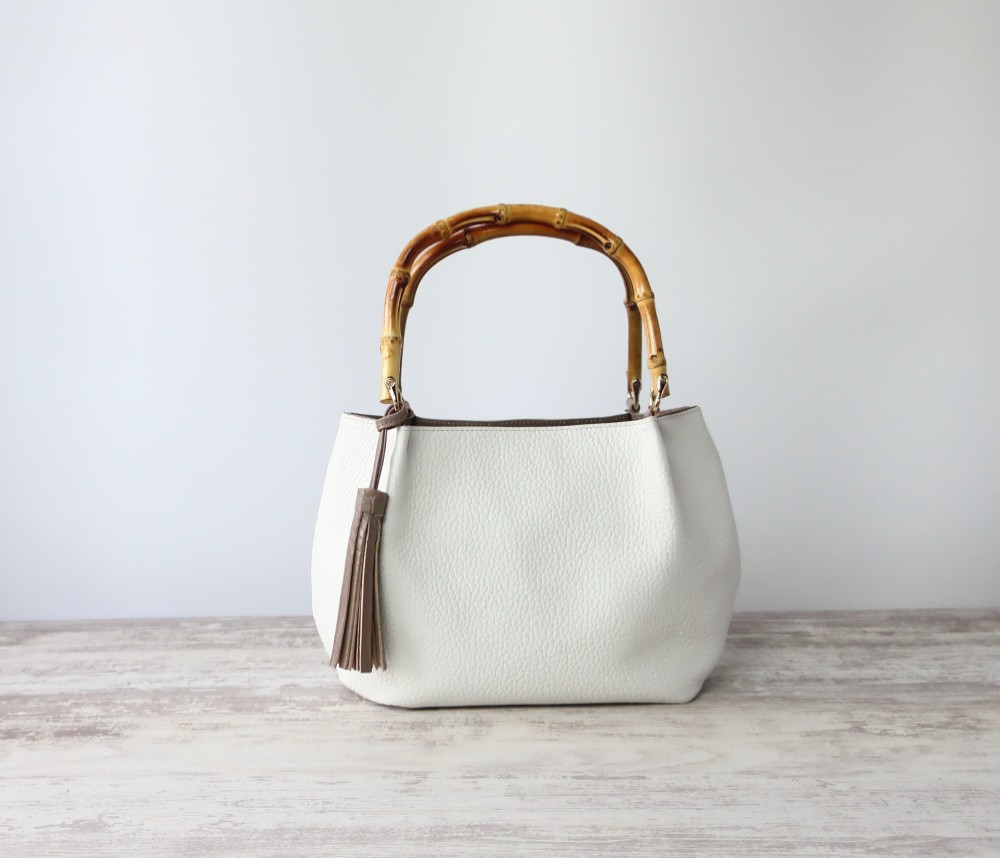 ふんわりタックバンブー（SS)☆彡ホワイト×グレージュ・受注製作