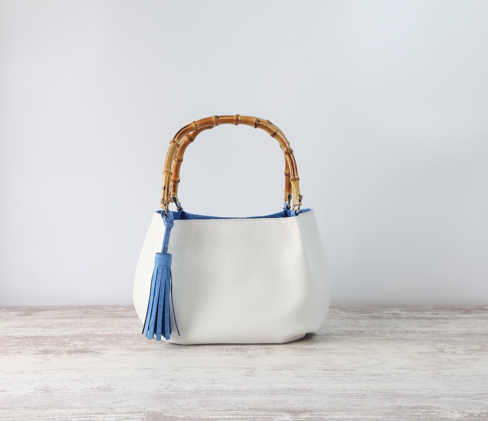 ふんわりタックバンブー（SS)☆彡ホワイト×ライトブルー・受注製作