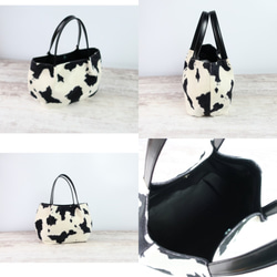 ふんわりタックトート（SS)☆彡アニマルファー×レザー・モノトーン・受注製作・牛柄・軽量 6枚目の画像