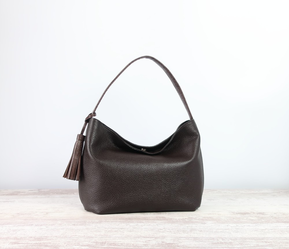 ふんわりワンハンドbag(M)☆彡ダークブラウン・シュリンクレザー/受注製作