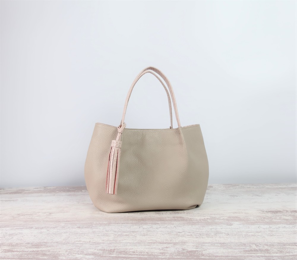 ふんわりタックトート（SS)☆彡サンドベージュ×ピンクベージュ・受注製作