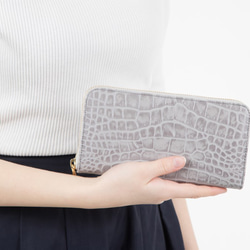 《一番人気！選べる7色》ラウンドファスナー・長財布☆彡大容量・カード12枚収納・クロコダイル型押しレザー・くすみカラー 2枚目の画像