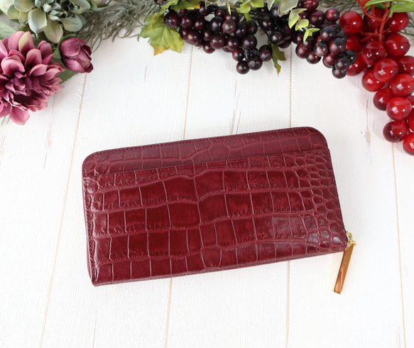 《一番人気！選べる7色》ラウンドファスナー・長財布☆彡大容量・カード12枚収納・クロコダイル型押しレザー・くすみカラー 7枚目の画像