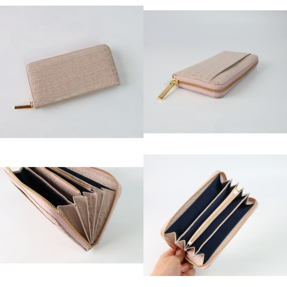 《一番人気！選べる7色》ラウンドファスナー・長財布☆彡大容量・カード12枚収納・クロコダイル型押しレザー・くすみカラー 12枚目の画像