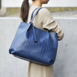 ☆XＳサイズ☆紺ネイビーレザー×オレンジ裏地のミニトートバッグ日本製ハンドメイド ☆XSサイズ☆紺ネイビーレザー×オレンジ裏地のミニトートバッグ